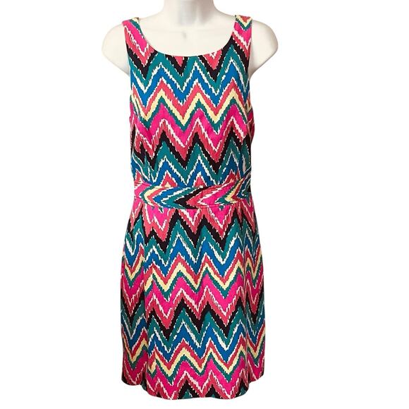 Lilly Pulitzer Kirkland Dress Size 6 Hearts A Flutter Chevron Keyhole Colorful - Picture 3 of 12